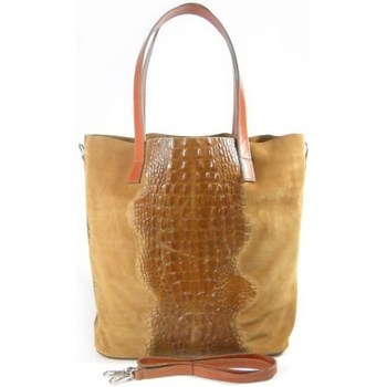 Bags Women Handbags Vera Pelle Shopper Bag Krokodyl A4 Camel Beige, Brown