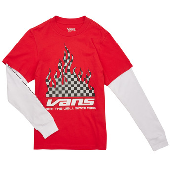 Clothing Boy Long sleeved tee-shirts Vans REFLECTIVE CHECKERBOARD FLAME TWOFER Red / White