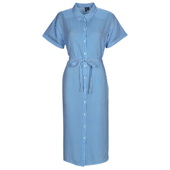 Clothing Women Long Dresses Vero Moda VMBUMPY SS CALF SHIRT DRESS NOOS Blue / Blc