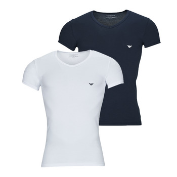Clothing Men Short-sleeved t-shirts Emporio Armani V NECK T-SHIRT SLIM FIT PACK X2 White / Marine