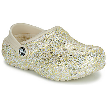 Shoes Children Clogs Crocs Classic Lined Glitter Clog K Beige / Gold