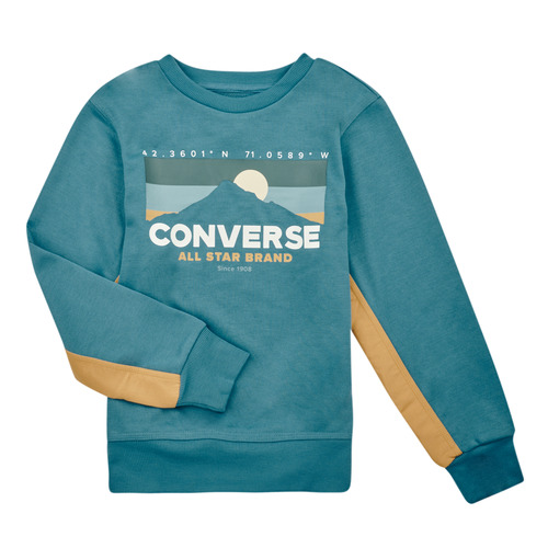 Clothing Boy Sweaters Converse GEAREDUPBLOCKEDFTMIXCREW Blue / Kaki