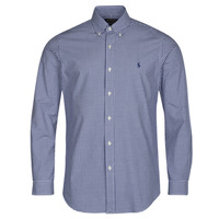 Clothing Men Long-sleeved shirts Polo Ralph Lauren CHEMISE AJUSTEE EN POPLINE DE COTON COL BOUTONNE Marine / White