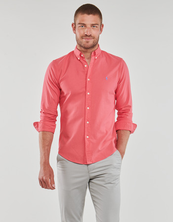 Clothing Men Long-sleeved shirts Polo Ralph Lauren CHEMISE AJUSTEE SLIM FIT EN OXFORD LEGER Red