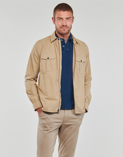 Clothing Men Jackets Polo Ralph Lauren CHEMISE AJUSTEE SLIM FIT EN OXFORD LEGER Beige