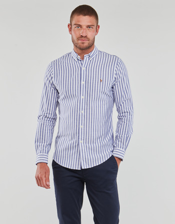 Clothing Men Long-sleeved shirts Polo Ralph Lauren CHEMISE COUPE DROITE EN OXFORD Blue / White