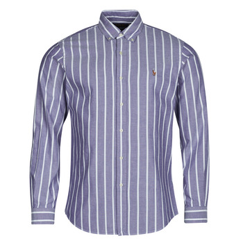Clothing Men Long-sleeved shirts Polo Ralph Lauren CHEMISE COUPE DROITE EN OXFORD Blue / White