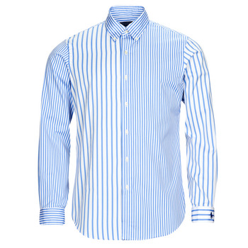 Clothing Men Long-sleeved shirts Polo Ralph Lauren CHEMISE AJUSTEE EN POPLINE DE COTON COL BOUTONNE Blue / White