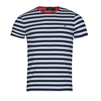 Clothing Men Short-sleeved t-shirts Polo Ralph Lauren T-SHIRT AJUSTE EN COTON MARINIERE Marine / White / Red