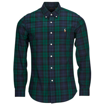 Clothing Men Long-sleeved shirts Polo Ralph Lauren CHEMISE COUPE DROITE EN OXFORD Green / Marine