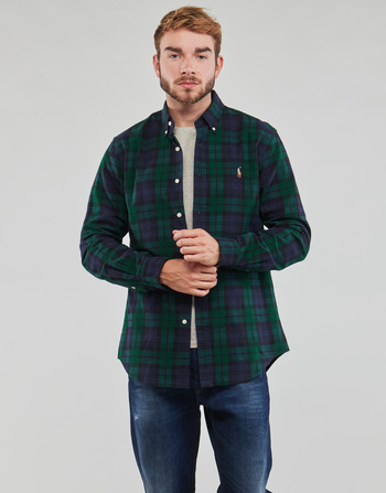 Clothing Men Long-sleeved shirts Polo Ralph Lauren CHEMISE COUPE DROITE EN OXFORD Green / Marine