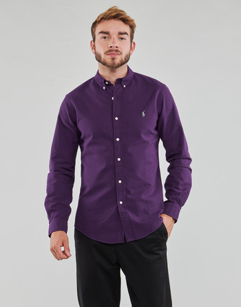 Clothing Men Long-sleeved shirts Polo Ralph Lauren CHEMISE AJUSTEE SLIM FIT EN OXFORD LEGER Purple