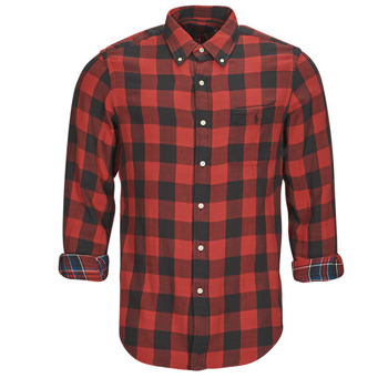Clothing Men Long-sleeved shirts Polo Ralph Lauren CHEMISE COUPE DROITE EN FLANELLE Red / Black