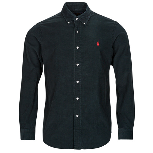 Clothing Men Long-sleeved shirts Polo Ralph Lauren CHEMISE COUPE DROITE EN VELOURS COTELE Black