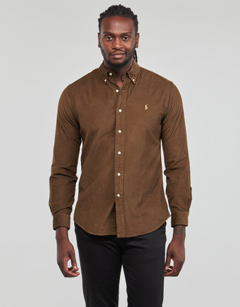 Clothing Men Long-sleeved shirts Polo Ralph Lauren CHEMISE COUPE DROITE EN VELOURS COTELE Brown