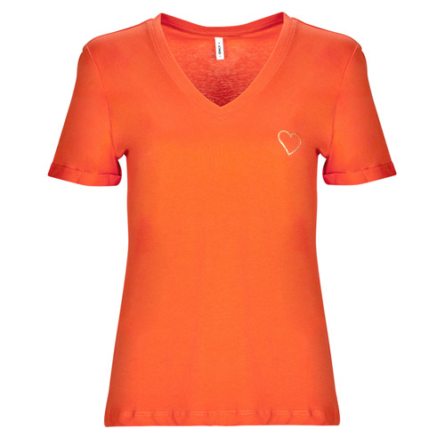 Clothing Women Short-sleeved t-shirts Only ONLKITA S/S V-NECK HEART TOP BOX CS JRS Orange