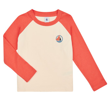 Clothing Boy Long sleeved tee-shirts Petit Bateau LOCAS White / Orange