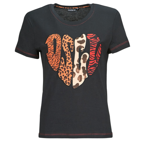 Clothing Women Short-sleeved t-shirts Desigual HEART Black / Multicolour