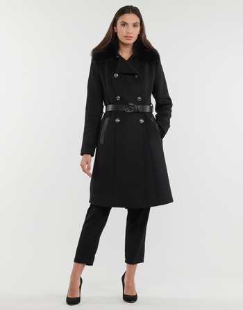 Clothing Women Coats Guess PATRICE BELTED COAT Black