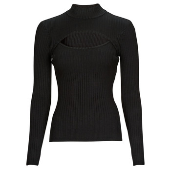 Clothing Women Jumpers Guess LS RIB CUTOUT SWTER Black