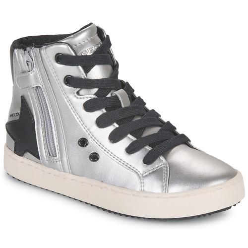 Shoes Girl Hi top trainers Geox J KALISPERA GIRL A Silver / Black