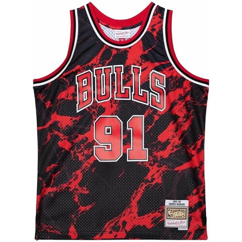 Clothing Men Short-sleeved t-shirts Mitchell And Ness Team Marble Swingman Dennis Rodman Chicago Bulls 199798 Red