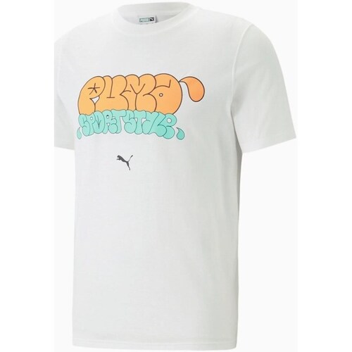 Clothing Men Short-sleeved t-shirts Puma Tshirt Graffiti Tee White, Yellow, Blue
