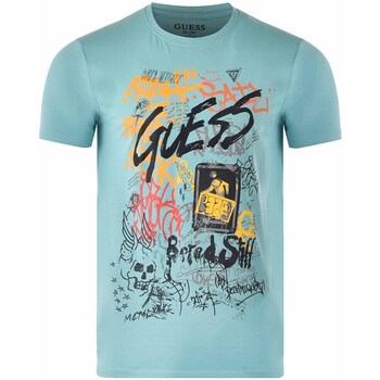 Clothing Men Short-sleeved t-shirts Guess Graffiti Tee Turquoise