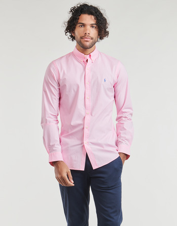Clothing Men Long-sleeved shirts Polo Ralph Lauren CHEMISE AJUSTEE SLIM FIT EN POPELINE UNIE Pink / Carmel / Pink