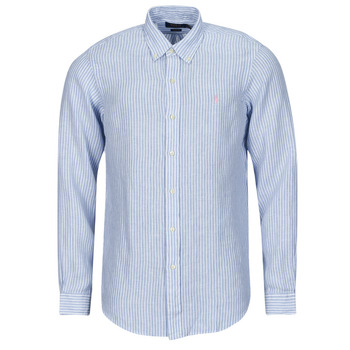 Clothing Men Long-sleeved shirts Polo Ralph Lauren CHEMISE COUPE DROITE EN LIN Blue / White / Blue / White
