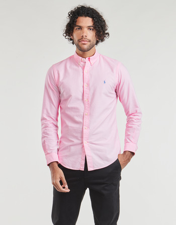 Clothing Men Long-sleeved shirts Polo Ralph Lauren CHEMISE AJUSTEE SLIM FIT EN OXFORD LEGER Pink / Carmel / Pink