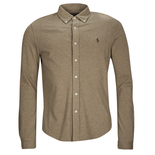 Clothing Men Long-sleeved shirts Polo Ralph Lauren CHEMISE AJUSTEE COL BOUTONNE EN POLO FEATHERWEIGHT Beige
