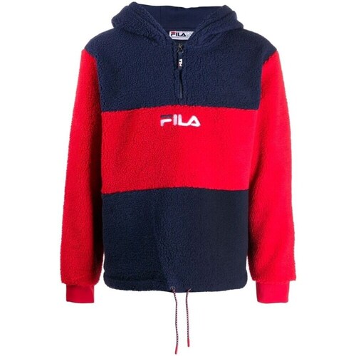 Clothing Men Sweaters Fila Bruno Zip Hood Sherpa Red, Navy blue