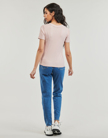 Calvin Klein Jeans WOVEN LABEL RIB V-NECK TEE Beige