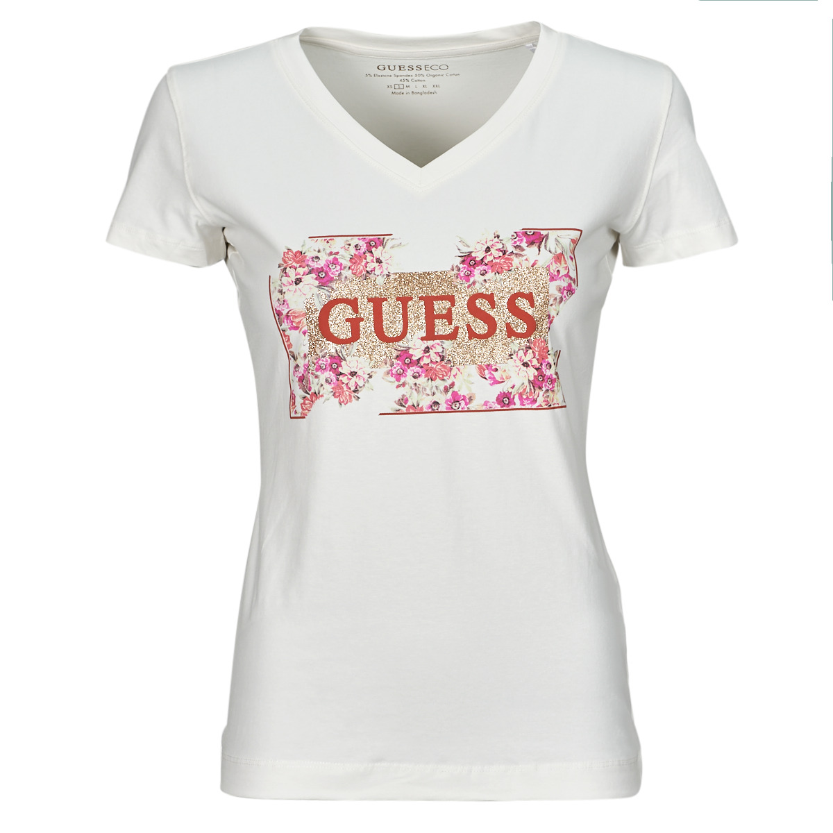 Guess LOGO FLOWERS Beige Free delivery Spartoo UK Clothing Short sleeved t shirts Women 24.64