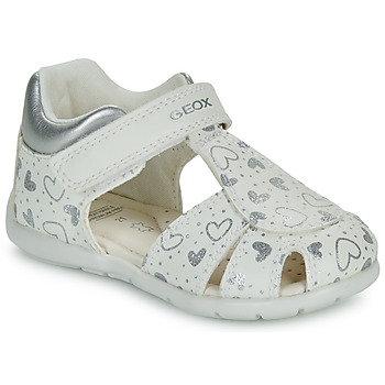 Shoes Girl Sandals Geox B ELTHAN GIRL White / Silver