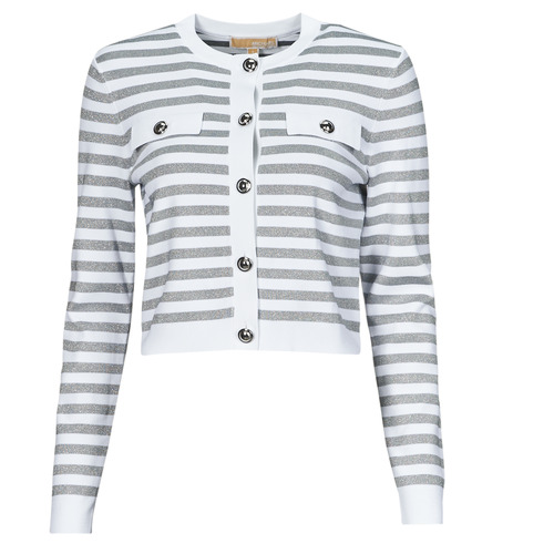 Clothing Women Jumpers MICHAEL Michael Kors ECO SNAP CROP JKT White / Silver