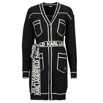 Clothing Women Jackets / Cardigans Karl Lagerfeld BRANDED BELTED CARDIGAN Black / White