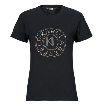 Clothing Women Short-sleeved t-shirts Karl Lagerfeld rhinestone logo t-shirt Black