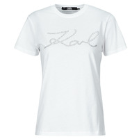 Clothing Women Short-sleeved t-shirts Karl Lagerfeld rhinestone logo t-shirt White
