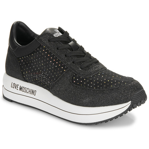 Shoes Women Low top trainers Love Moschino STRASS MESH & GLITTER Black