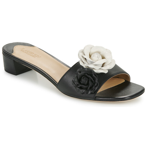 Shoes Women Mules Lauren Ralph Lauren FAY FLOWER-SANDALS-FLAT SANDAL Black / White