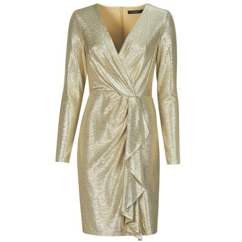 Clothing Women Short Dresses Lauren Ralph Lauren CINLAIT-LONG SLEEVE-COCKTAIL DRESS Gold