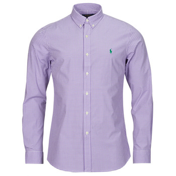 Clothing Men Long-sleeved shirts Polo Ralph Lauren CHEMISE AJUSTEE SLIM FIT EN POPELINE RAYE Purple / White / Lavender / White