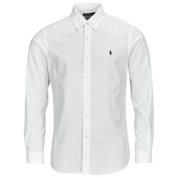 Clothing Men Long-sleeved shirts Polo Ralph Lauren CHEMISE COUPE DROITE EN SEERSUCKER White / White