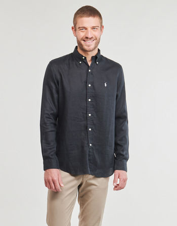 Clothing Men Long-sleeved shirts Polo Ralph Lauren CHEMISE COUPE DROITE EN LIN Black /  black