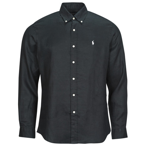 Clothing Men Long-sleeved shirts Polo Ralph Lauren CHEMISE COUPE DROITE EN LIN Black