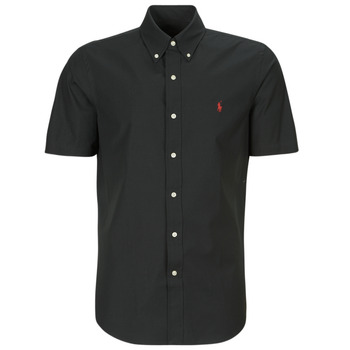 Clothing Men Short-sleeved shirts Polo Ralph Lauren CHEMISE COUPE DROITE EN POPELINE UNIE Black /  black
