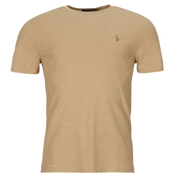 Clothing Men Short-sleeved t-shirts Polo Ralph Lauren T-SHIRT AJUSTE COL ROND EN PIMA COTON Beige / Mottled / Classic / Camel / Heather