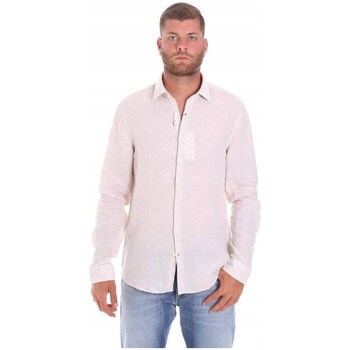 Clothing Men Long-sleeved shirts Calvin Klein Jeans Linen Stripe Slim Shirt White
